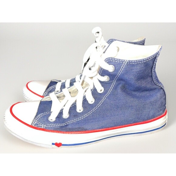 Converse Chuck Taylor Sz 6 Men / 8 Women Blue Denim Heart Love All Stars Hi Top - Picture 5 of 12